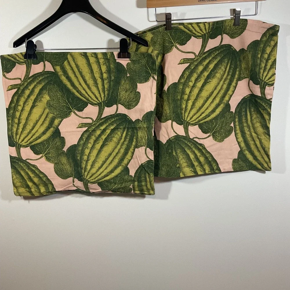 IKEA PARKSALLAT Set of 2 Pink Green Gourd Botanical Cotton Pillow Covers 20x20
